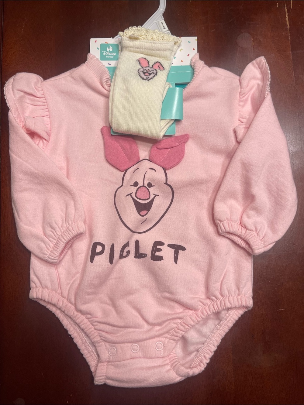 Disney Pink Piglet Long-Sleeve One-Piece with Cream Socks